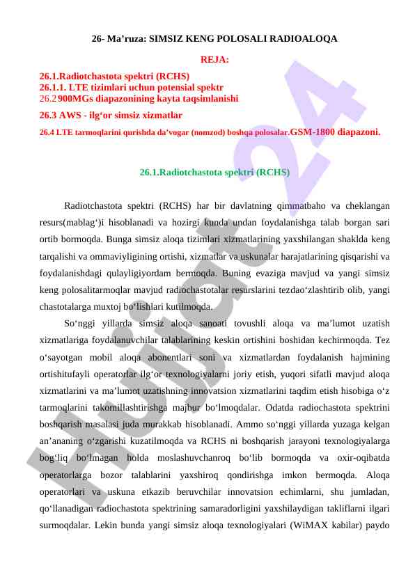 Simsiz keng polosali radioaloqa tizimlari tahlili