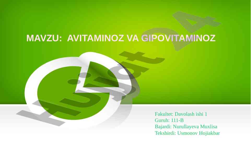 Avitaminoz va gipovitaminoz mavzusi haqida fikrlar