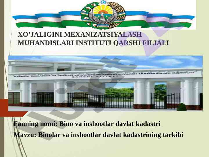 Binolar va inshootlar davlat kadastri mavzulari
