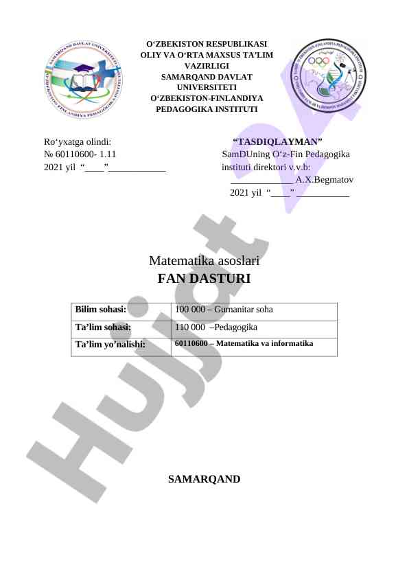Matematika asoslari fan dasturi samarqand