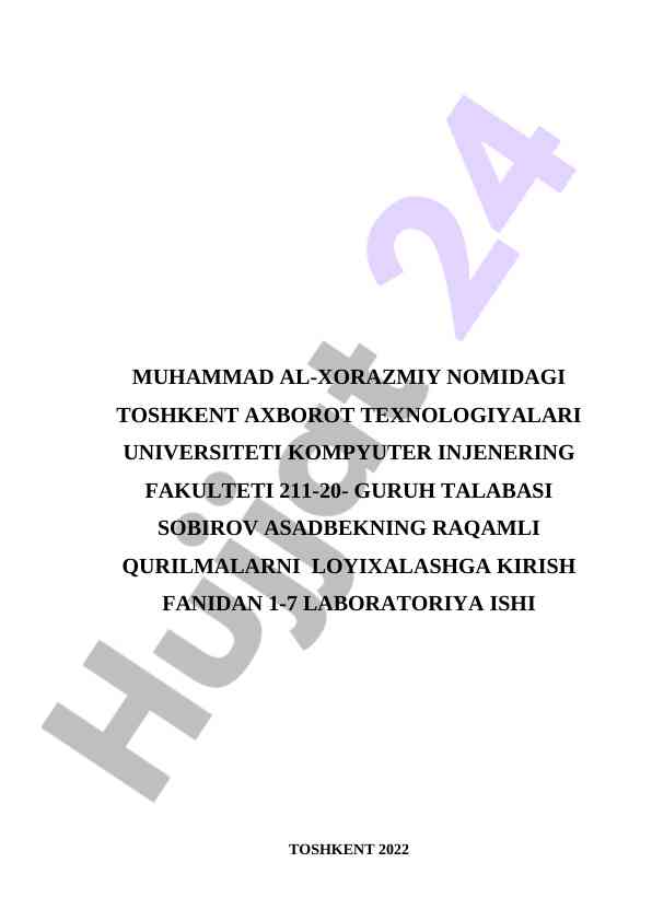 Raqamli qurilmalarni loyihalashga kirish laboratoriya ishlari