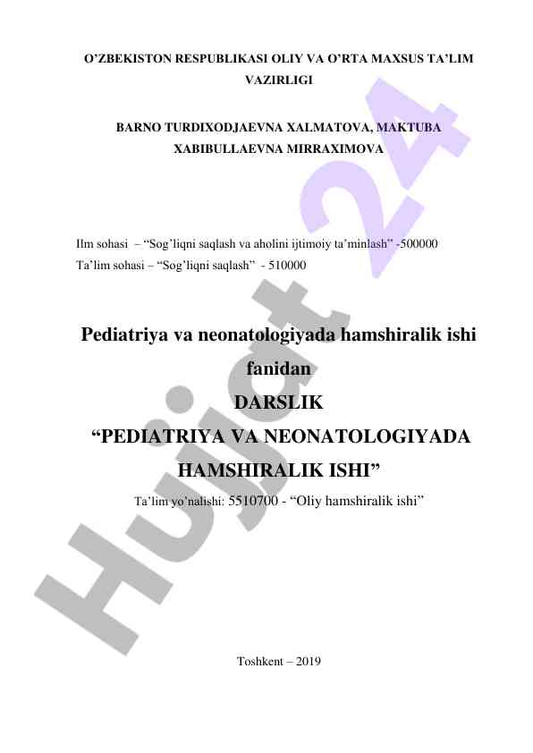 Pediatriya va neonatologiyada hamshiralik ishiga darslik