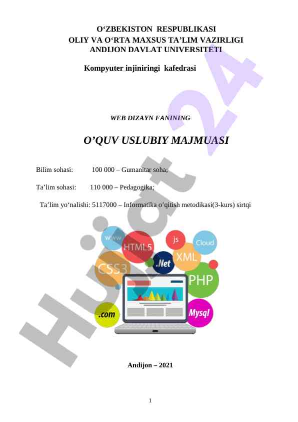 Web dizayn fanining o‘quv usuliy majmuasi