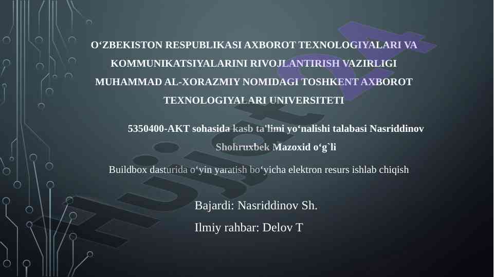 O‘yin yaratish bo‘yicha elektron resurs ishlab chiqish