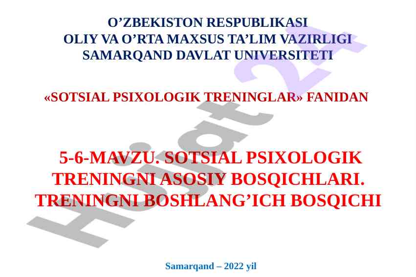 Sotsial psixologik treninglar fanidan dars ishlanmasi