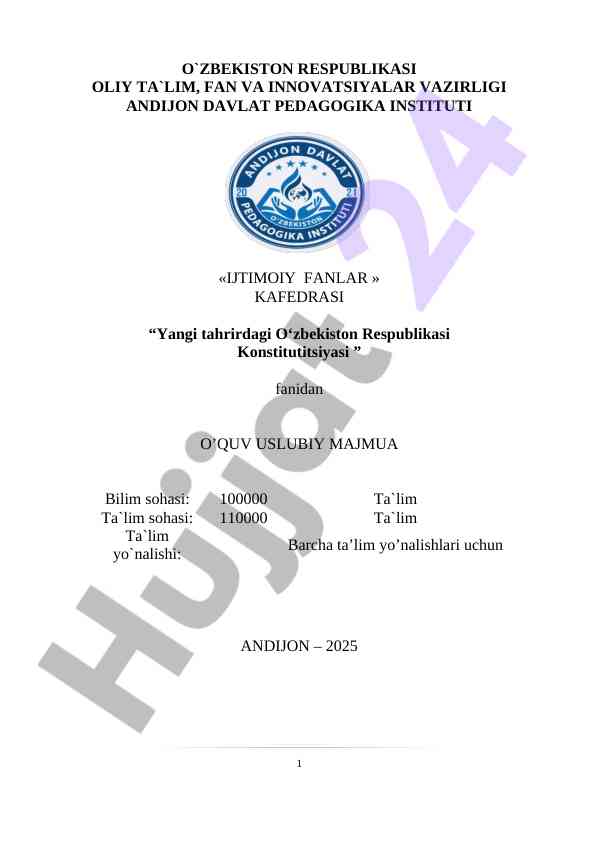 O‘zbekiston respublikasi konstitutitsiyasi o‘quv usuliy majmua