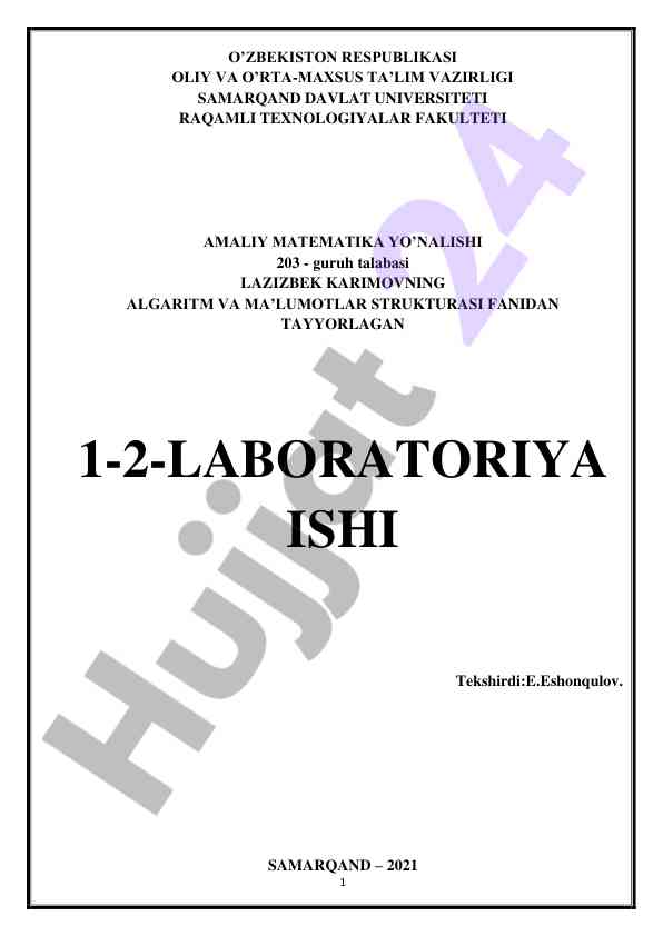 Algoritm va ma’lumotlar strukturasi laboratoriya ishlari
