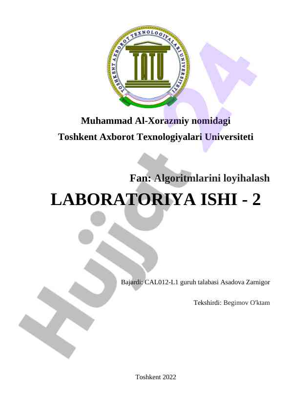 Algoritmlarni loyihalash laboratoriya ishining 3-variant