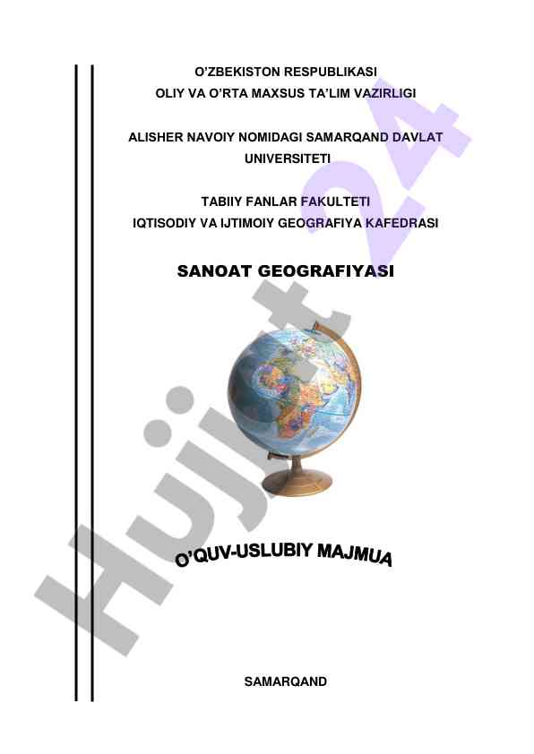 Sanoat geografiyasi fani bo‘yicha o‘quv-uslubiy majmuasi