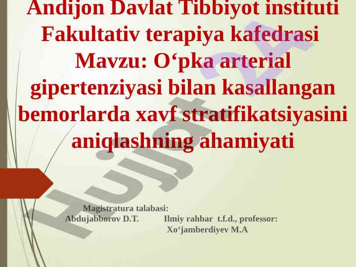 O‘pka arterial gipertenziyasi bilan kasallangan bemorlar