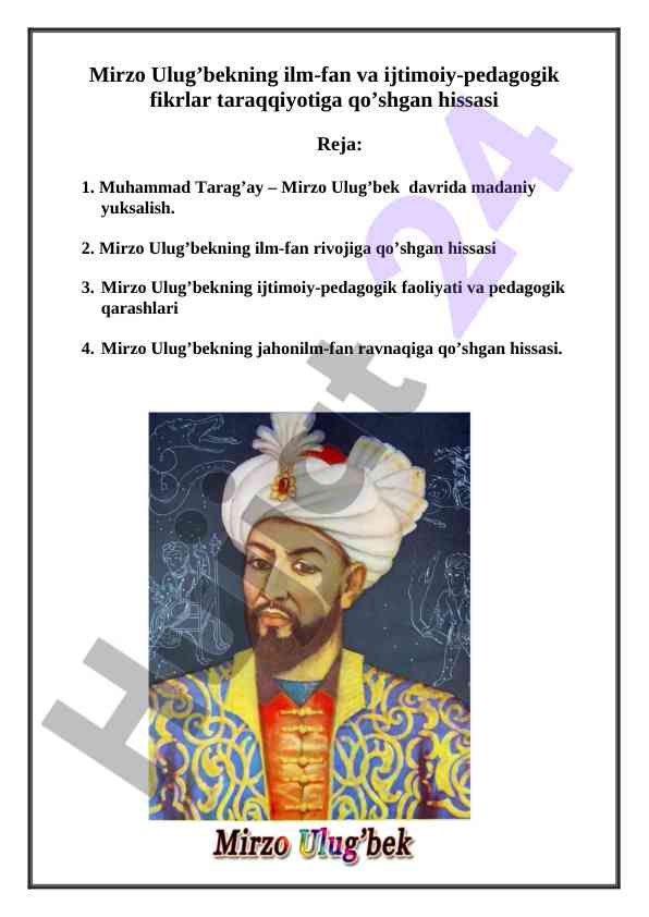 Mirzo ulug’bek va ilm-fan taraqqiyoti