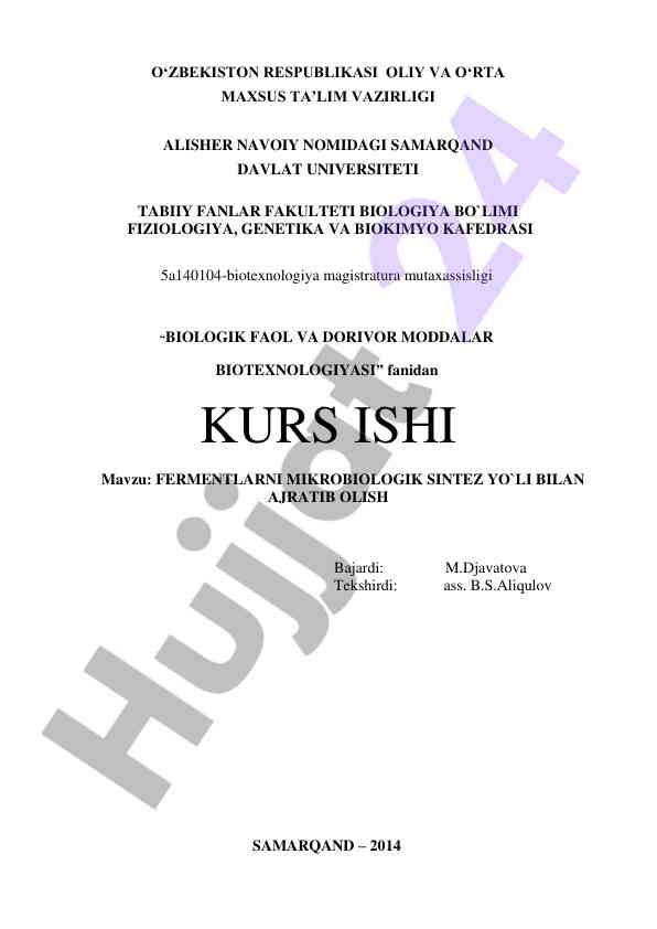Fermentlarni mikroblar orqali ajratib olish