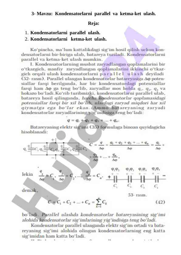 Kondensatorlarni parallel va ketma-ket ulash