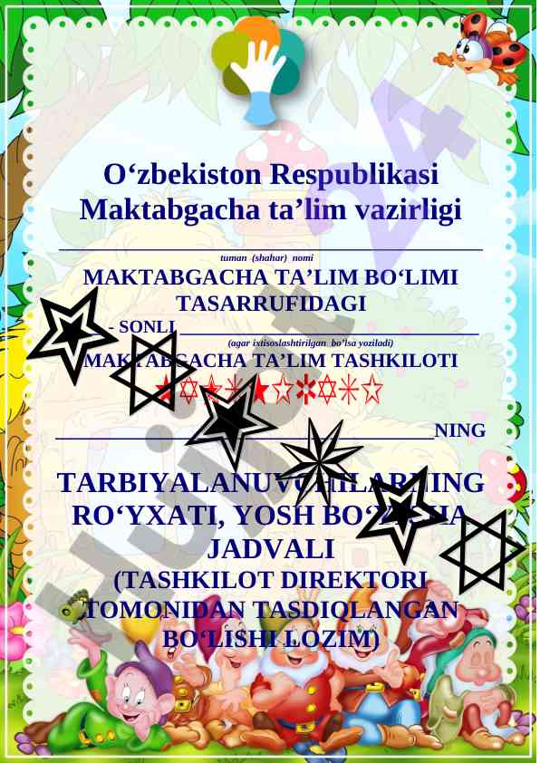 Maktabgacha ta'lim tashkiloti ro'yxati jadvali