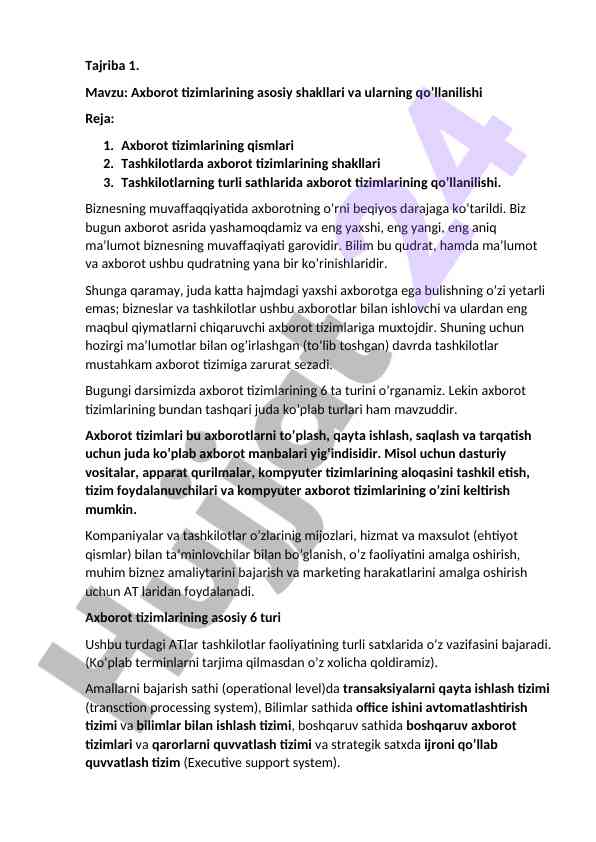 Axborot tizimlarining asosiy shakllari