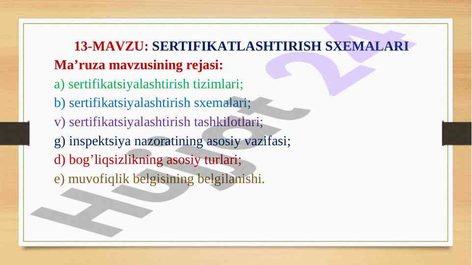Sertifikatsiyalashtirish sxemalari haqida ma'ruza