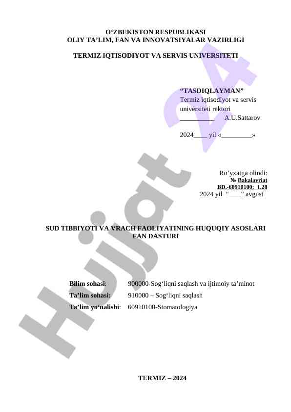 Sud tibbiiyoti va vrach faoliyatining huquqiy asoslari