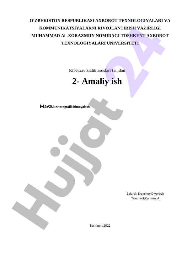 Kriptografik himoyalash asoslari amaliy ish
