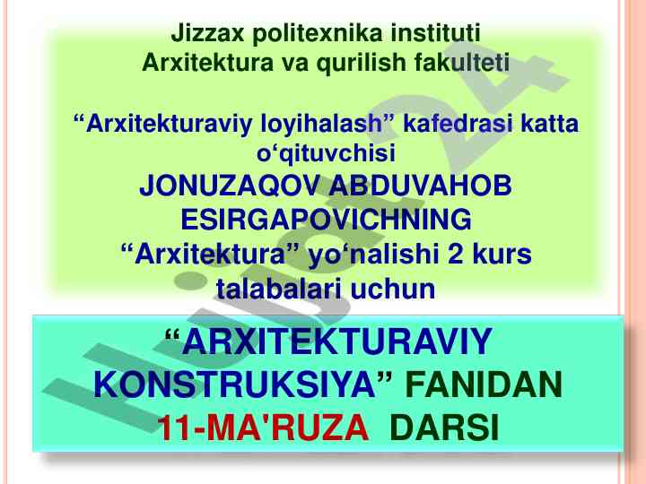 Jamoat binolari va ularning klassifikasiyasi