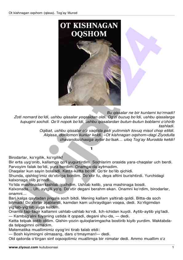 Ot kishnagan oqshom qissasi va ziyodulla