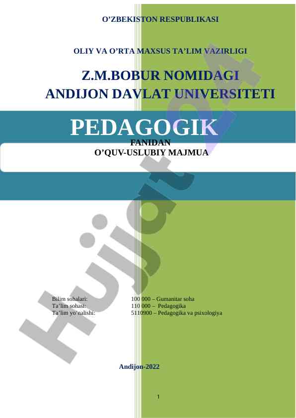 Pedagogik Mahorat Fanidan Namunaviy O‘quv Dasturi