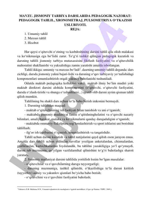 Jismoniy tarbiya darslarida pedagogik nazorat