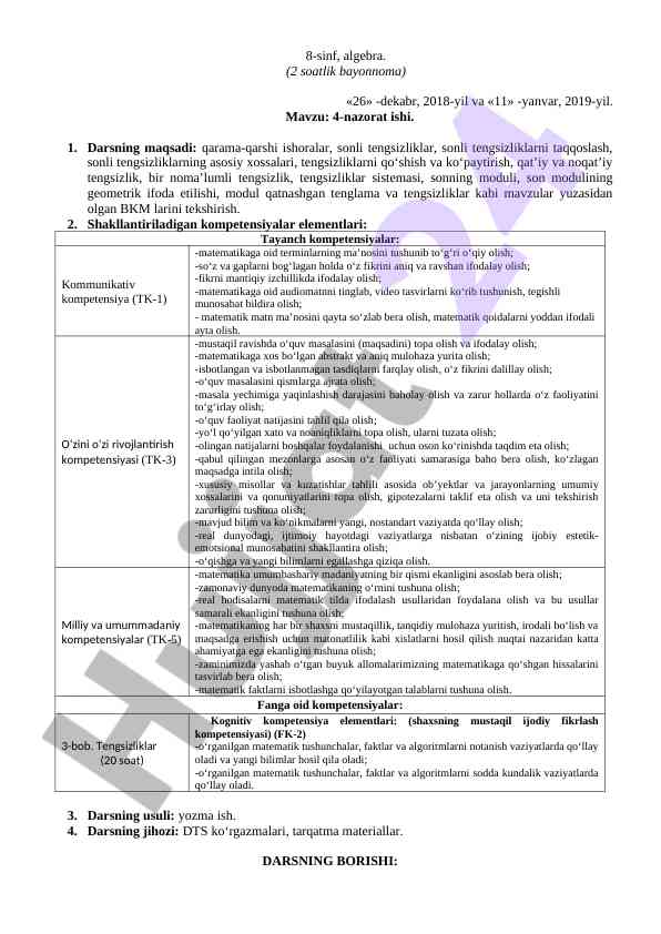 8-sinf algebra dars ishlanmasi bilan mavzular