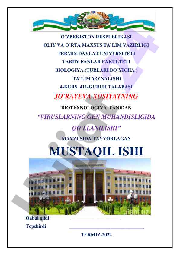 Viruslarning gen muhandisligida qo'llanilishi