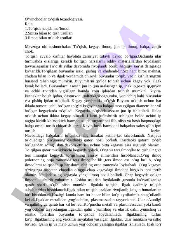 O’yinchoqlar to’qish texnologiyasi haqida ma’lumotlar