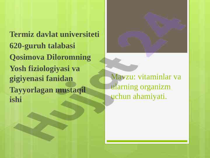 Vitaminlar va ularning organizmdagi ahamiyati