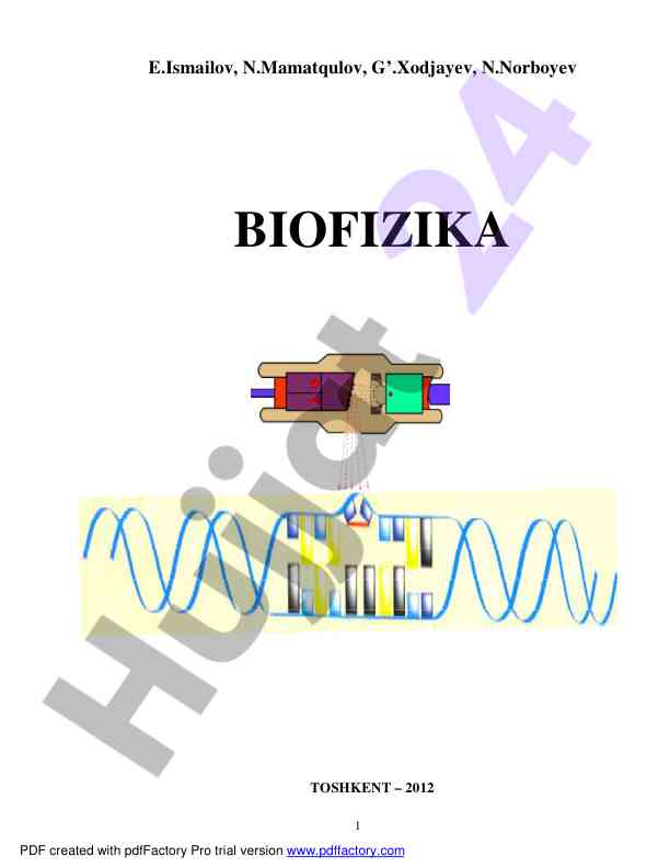 Biofizika darslik o‘zbekiston respublikasi talabalari uchun
