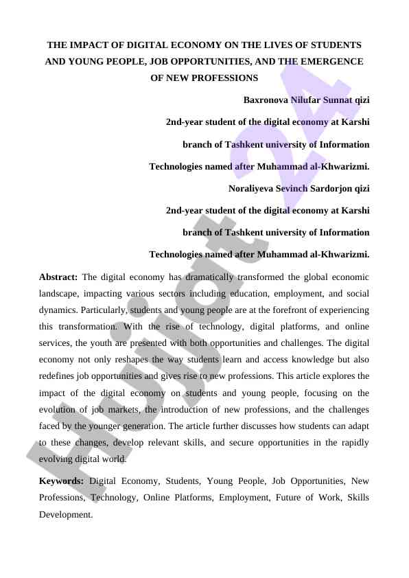 The impact of digital economy on students and youth