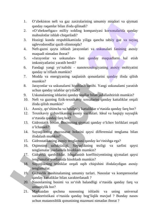 O‘zbekiston neft va gaz zaxiralari haqida ma'lumotlar