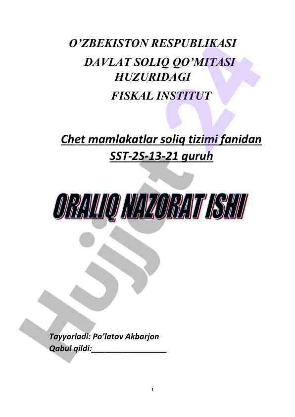 O‘zbekiston respubikasi soliq tizimi va joriy amaliyot