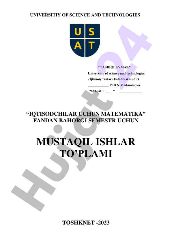 Iqtisodchilar uchun matematikadan mustaqil ishlar