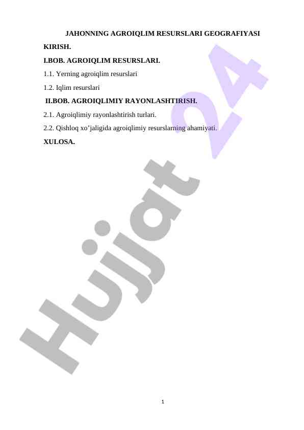 Agroiqlim resurslari geografiyasi kirişi