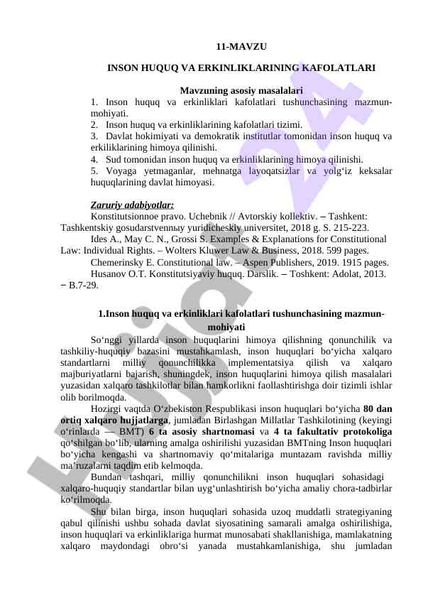 Inson huquq va erkinliklarining kafolatlari tahlili