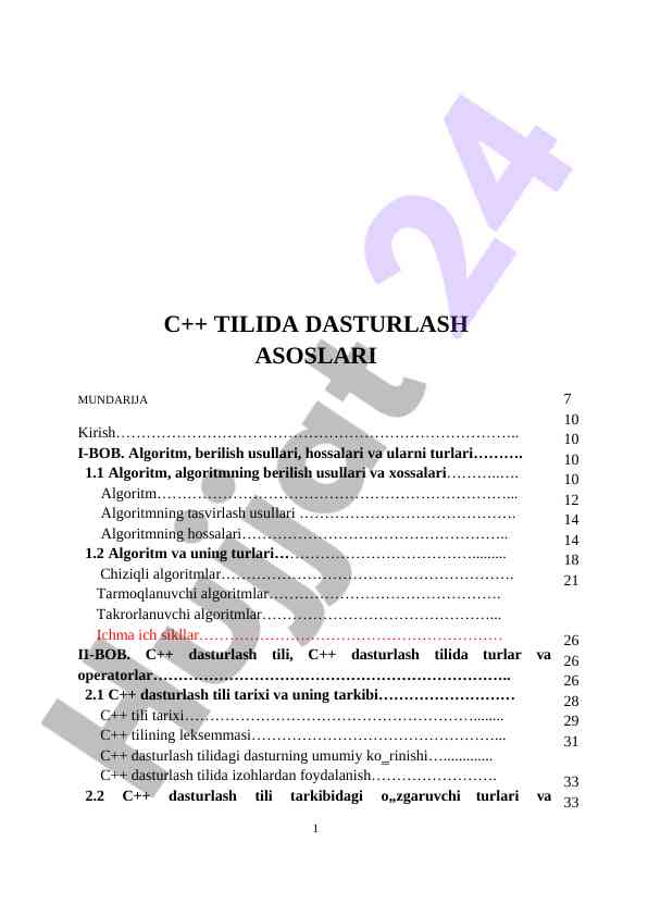 C++ dasturlash asoslari bo'yicha o'quv qo'llanma