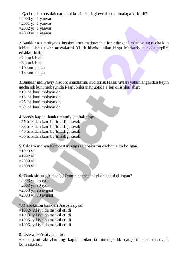 Bank moliyaviy hisoboti va qonunlar testi