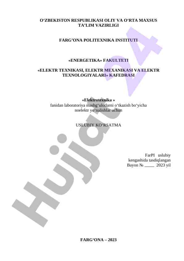 Elektrotexnika fanidan laboratoriya mashg‘ulotlari uslubi
