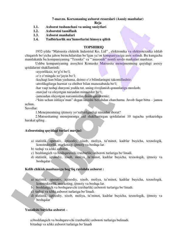 Axborot resurslari va menejment asoslari