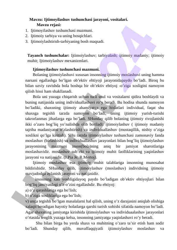Ijtimoyilashuv tushunchasi jarayoni va vositalari