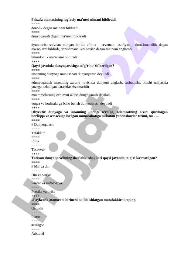 Falsafa atamasining lug’aviy ma’nosi va dunyoqarash