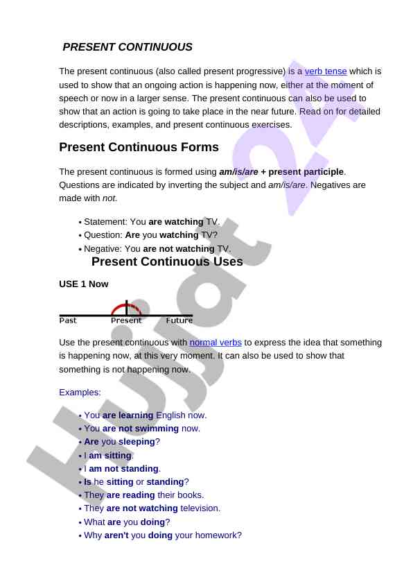 Present continuous tense usage and examples