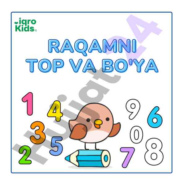 Raqamlarni topish va bo'yash mashqi