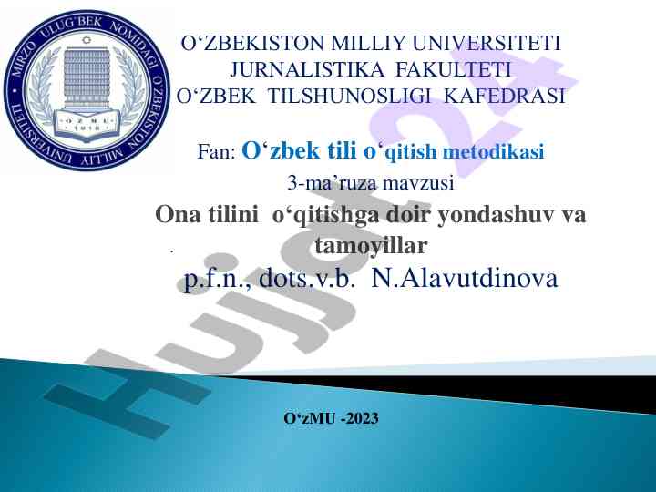 O‘zbek tili o‘qitish metodikasi ma’ruza rejasi