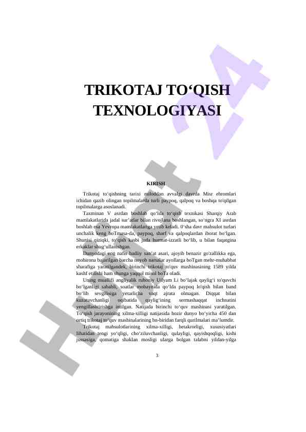 Trikotaj to‘qish texnologiyasi kirişi