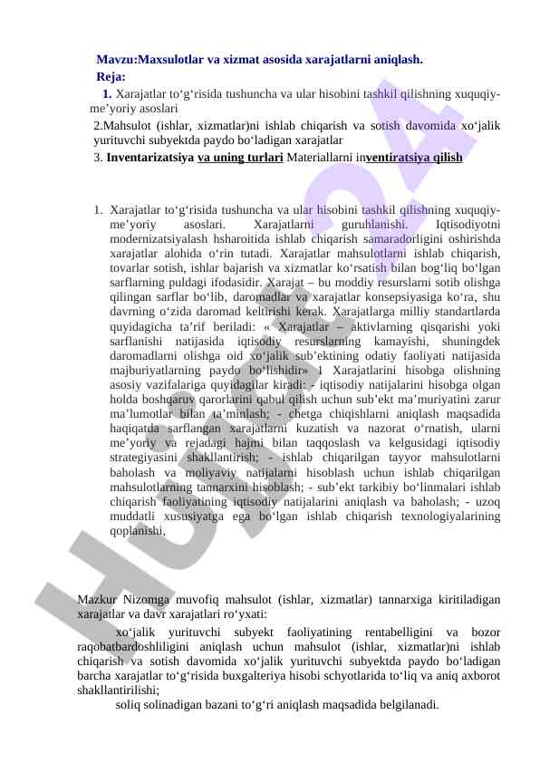Xarajatlarni aniqlash asoslari