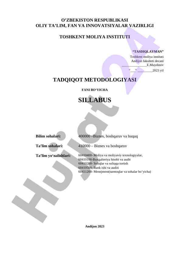 Tadqiqot metodologiyasi fani sillabusi 2023/2024