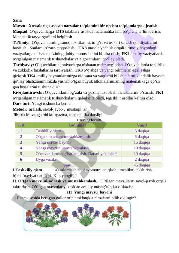 Xossalariga asosan narsalar to‘plamini ajratish